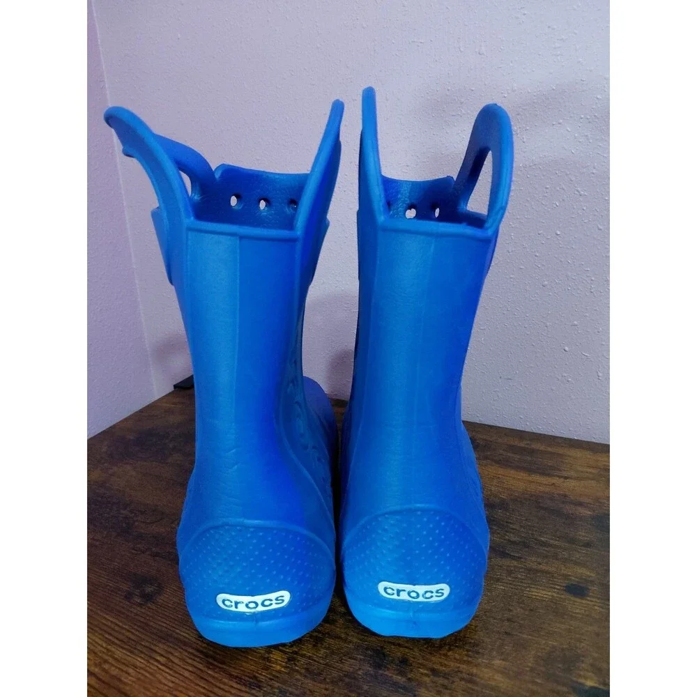 Crocs Handle It Classic Blue Rubber Rain Boots Youth Size J3 12803
